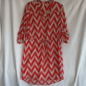 Tacera Red and Cream Chevron Dress